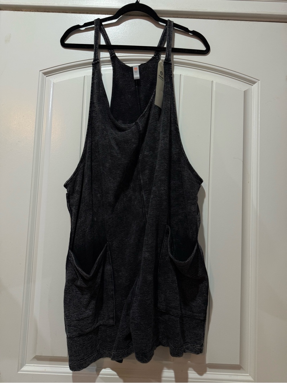 Mono B Charcoal Racerback Romper with Front Pockets